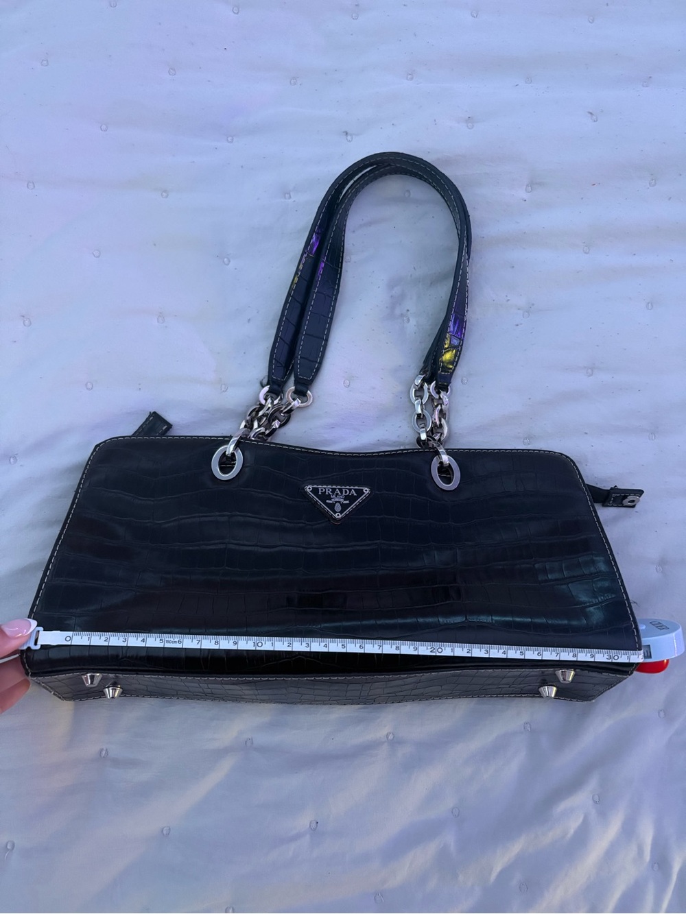Prada Black Croc-Embossed Leather Shoulder Bag - Picture 6 of 8